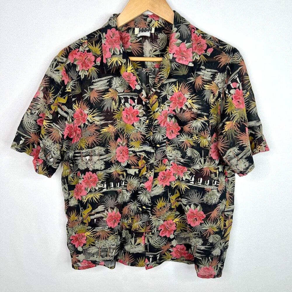 Vintage Deni Cler Made in Italy Semi-Sheer Tropical Blouse Medium
